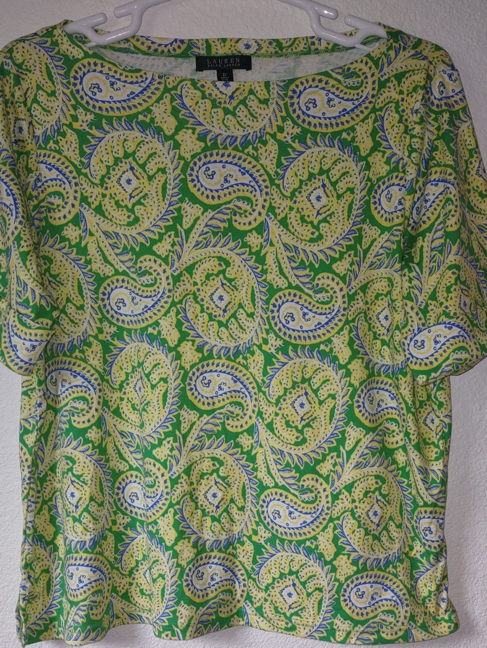 Lauren Ralph Lauren 3X Paisley Short Sleeve Top 100% Cotton NWT